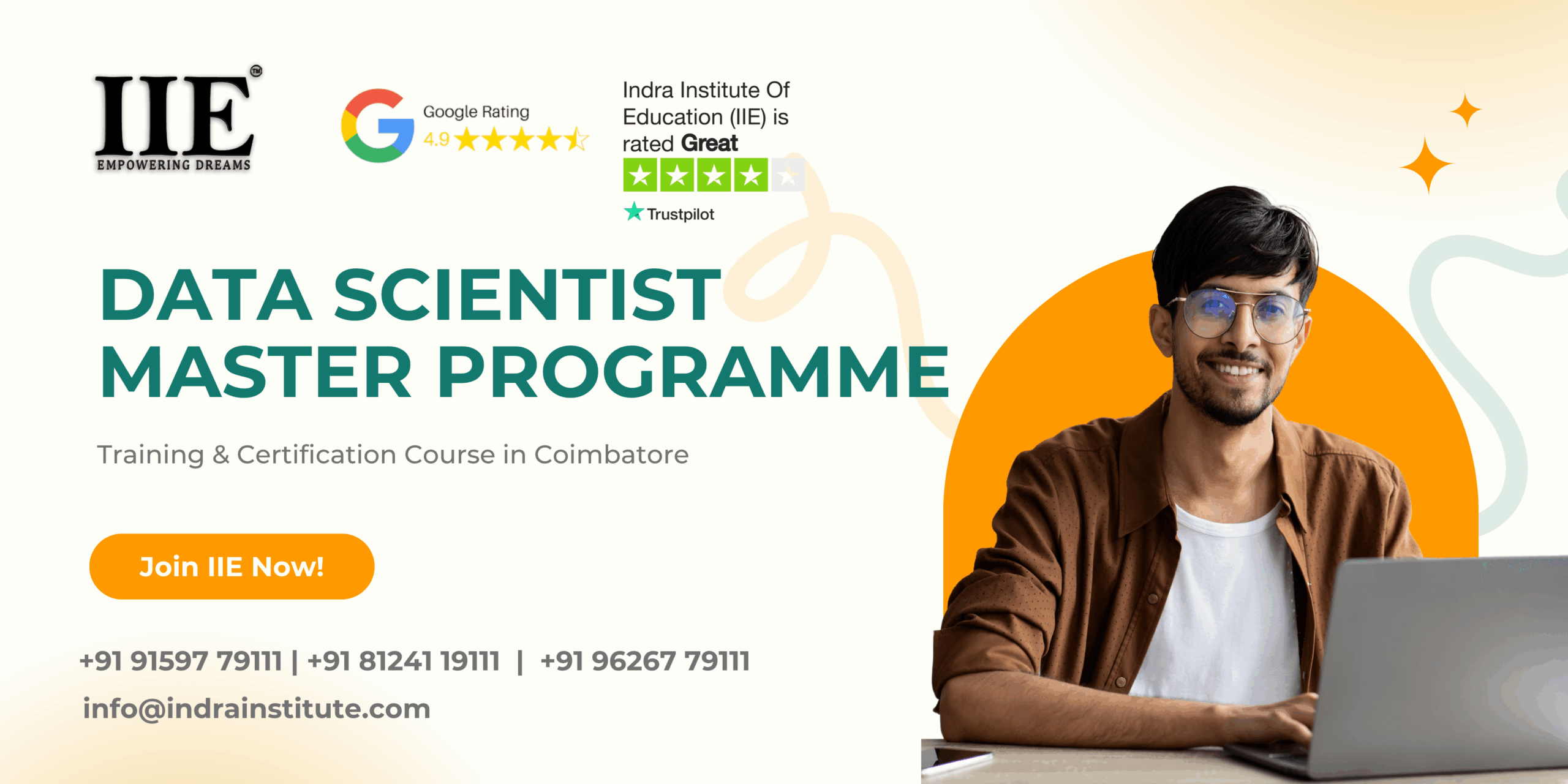 Data Scientist Master Programme in Coimbatore at IIE with Python, ML, Deep Learning, projects, and placement support.