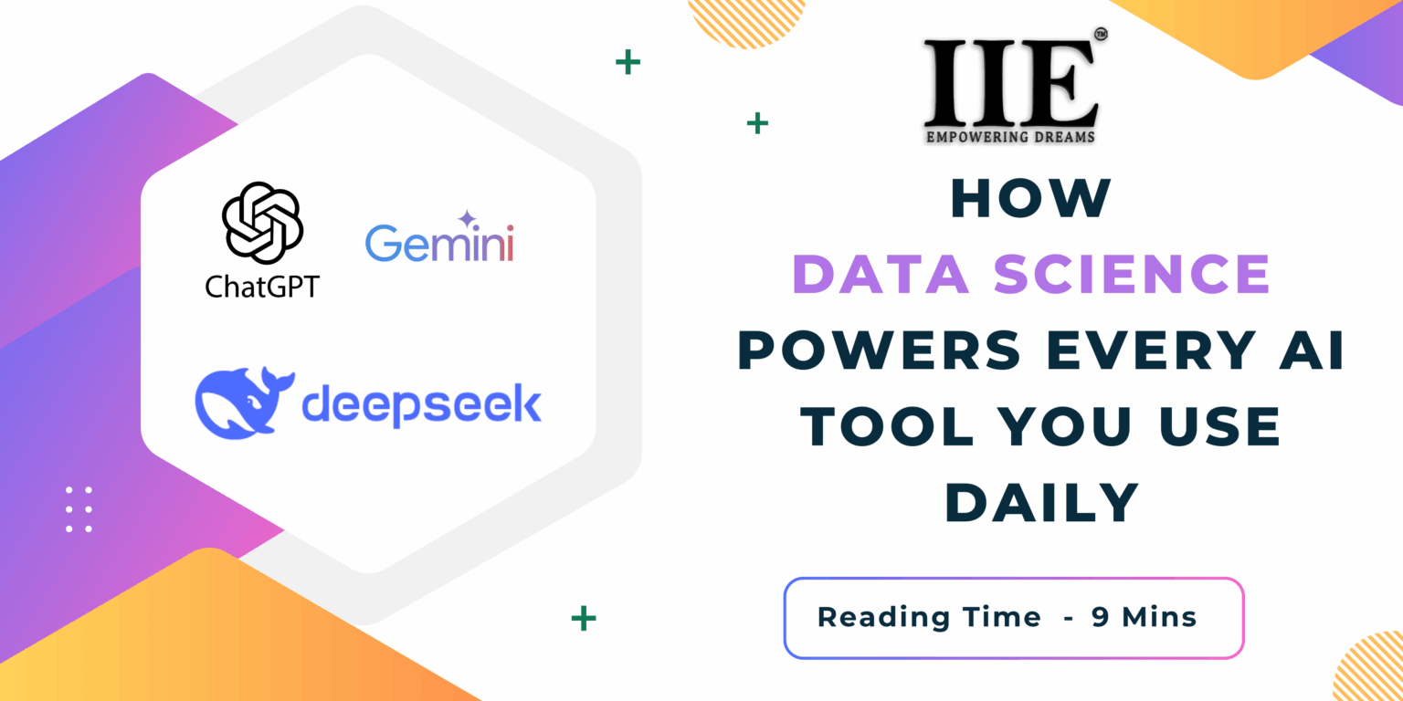 'How Data Science Powers Every AI Tool You Use Daily' and the Indra Institute of Education logo. Promotes a Data Science Course