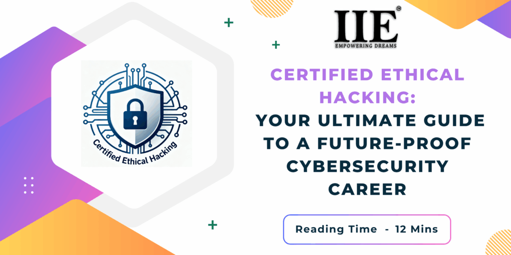 Promotional image for Indra Institute’s ethical hacking guide in Coimbatore, featuring shield and padlock icon with modern cybersecurity visuals.
