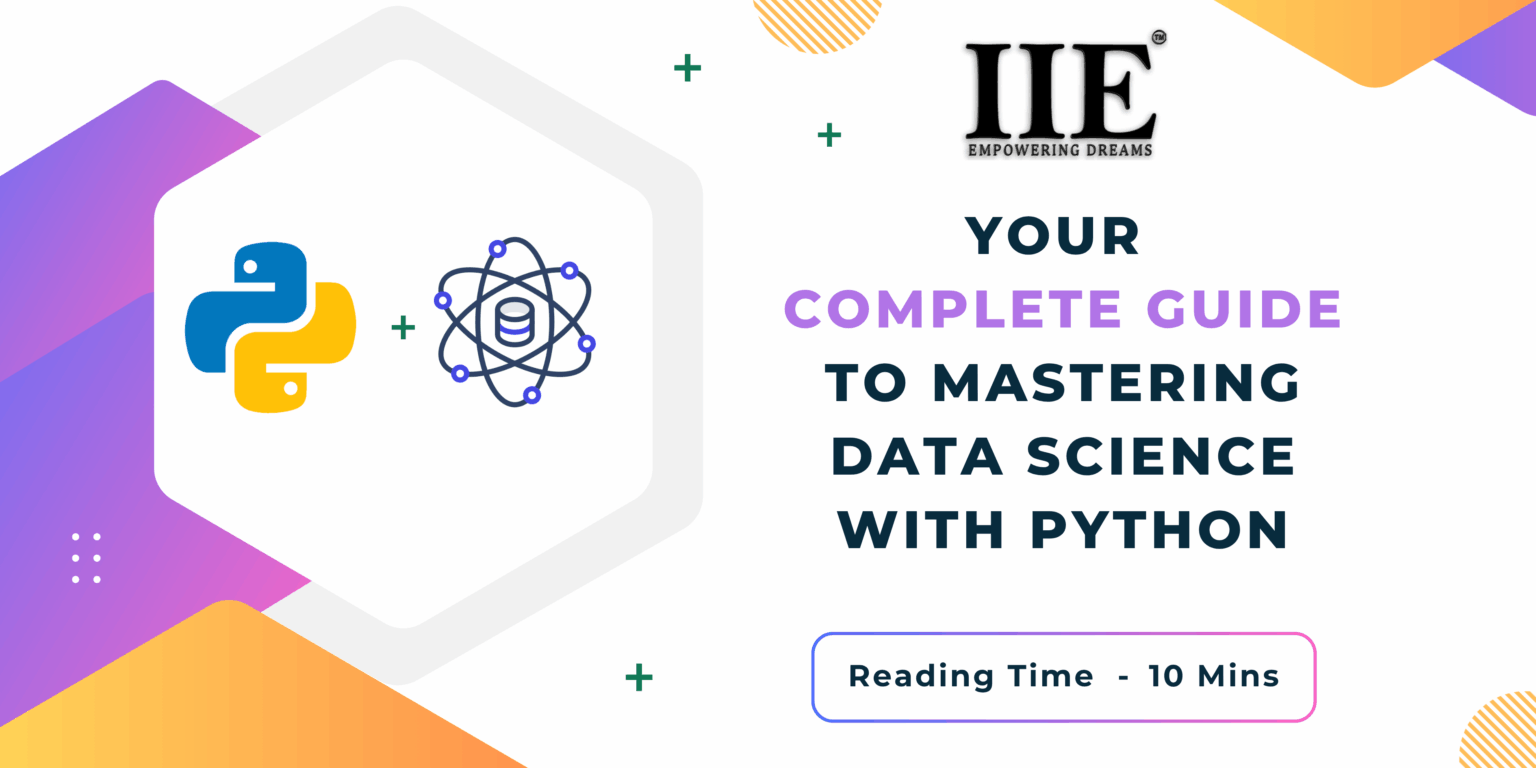 Promotional graphic for Indra Institute in Coimbatore’s guide on mastering Data Science with Python, featuring Python and data science